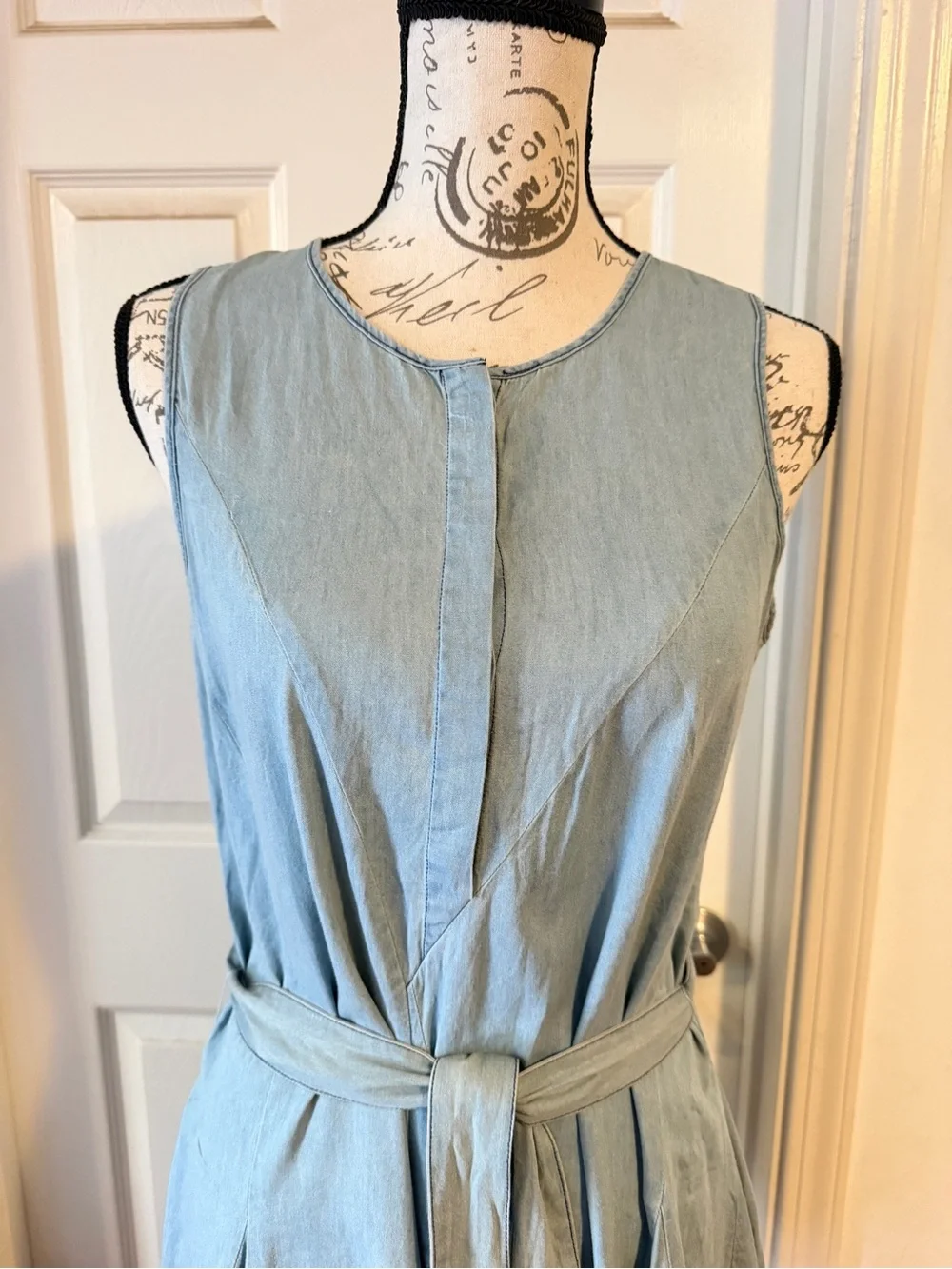 Anthropologie Light Blue Sleeveless Tie-Waist Mini Dress